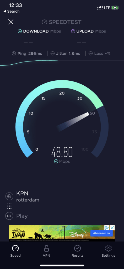 speed test of dent wireless showing 48.8 Mbps