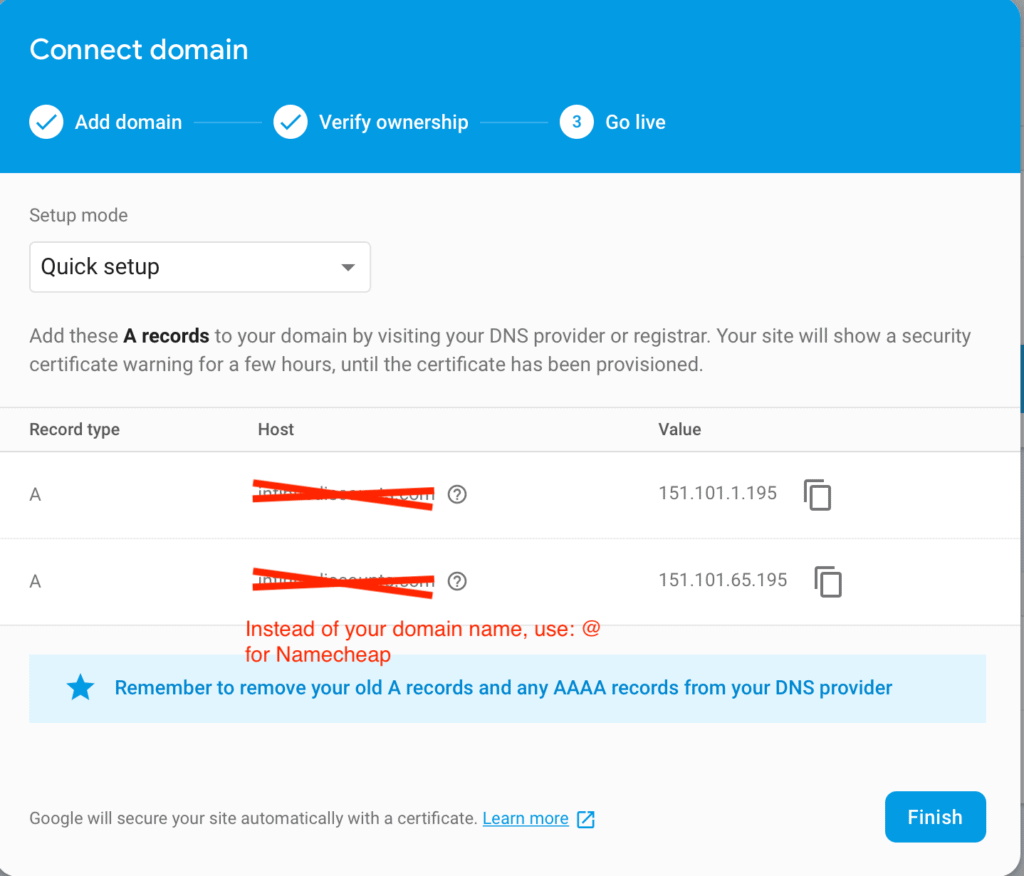 firebase connect domain screen