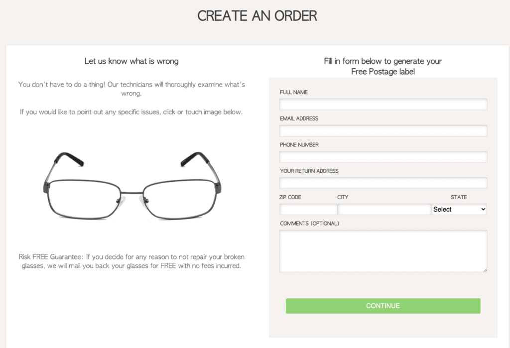 fixmyglasses order page