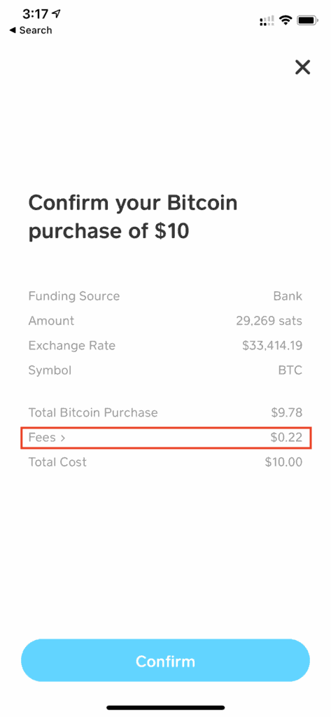 cash app screenshot showing 22 cent fee