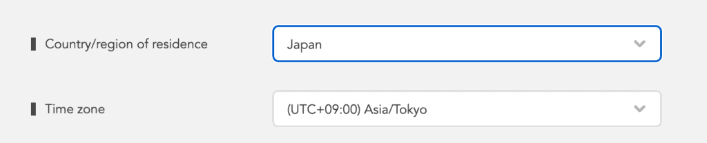 selected japan as country/region of residence